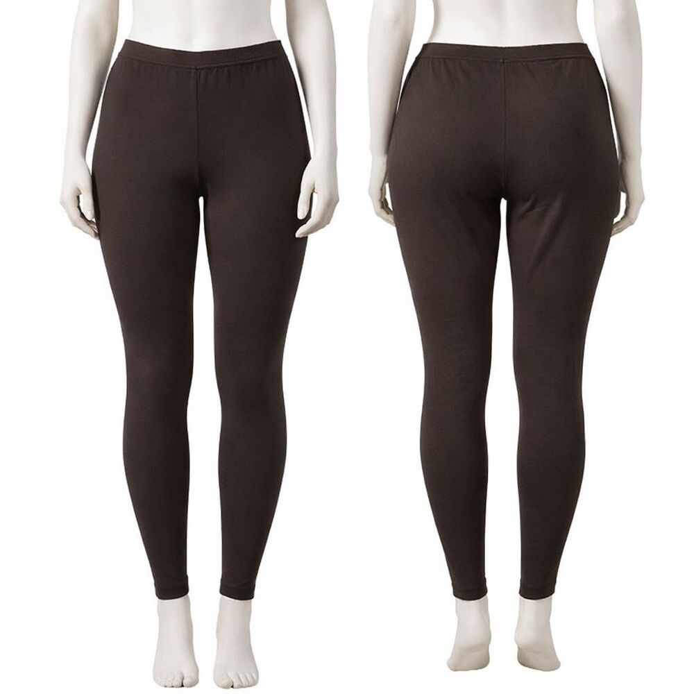 Signature Collection Leggings 1X Plus Brown Cotton/Spandex High Waist Ankle L